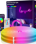 Neon Rope Lights 32.8ft 10m LED Neon Strip Lights with Remote App Control, colorful display and packaging, indoor use.