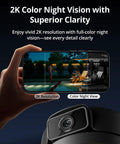 2K HD Outdoor Lantern Camera with Wi Fi, Wall Light Cam displaying color night vision on phone screen