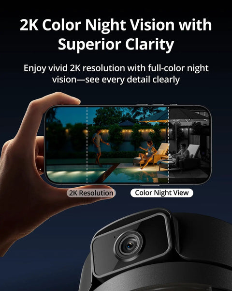 2K HD Outdoor Lantern Camera with Wi Fi, Wall Light Cam displaying color night vision on phone screen
