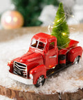 Red Metal Christmas Truck Decor Kit With Mini Tree And LED Lights Vintage Rustic Farmhouse Tabletop Ornament For Kitchen