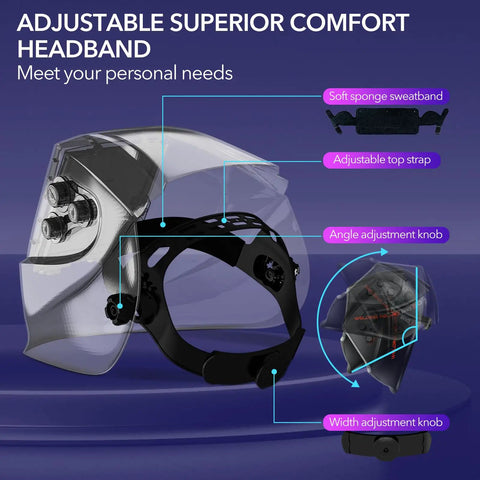 Auto Darkening Welding Helmet With True Color Large Viewing Screen Solar Powered Welder Mask headband details