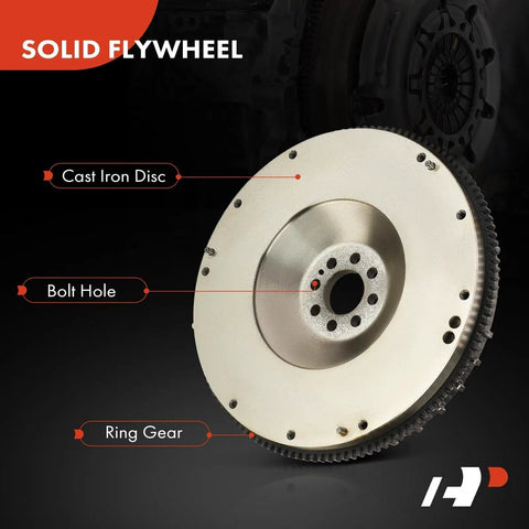 Solid flywheel showing cast iron disc, bolt holes, and ring gear for Direct Fit Clutch Flywheel Replacement For Nissan 350Z 370Z Infiniti G35 G37 Q60 Heavy Duty Manual Transmission Bolted Right On Built Tough Rolls Smooth V6 35 37.