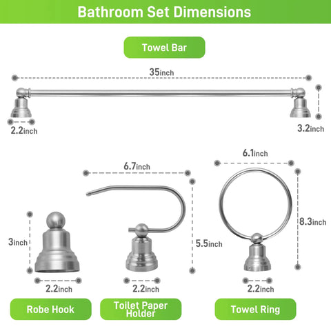 Dimensions of 3 Light Vanity Light With 5 Piece All In One Bathroom Set In Brushed Nickel And Clear Glass Shade Includes Towel Bar