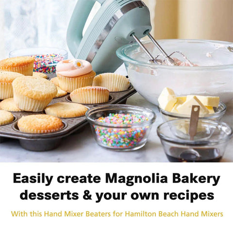 Hand Mixer Beater Set For Stainless Steel Turbo Beaters Compatible With 62682RZ 62692 62695V 64699 Hand Mixers Replacement Parts Heavy Duty Durable Stainless Steel Dishwasher Safe with baking ingredients and cupcakes