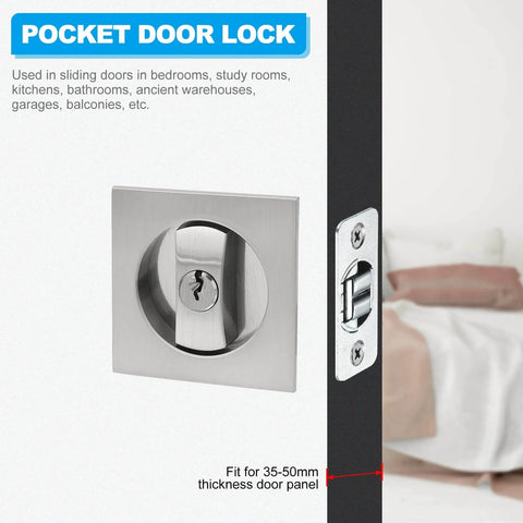 Recessed Pocket Door Lock with Two Sided Privacy Latch for Bathroom Bedroom Barn Doors, Invisible Sliding Door Hardware