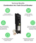 Homeline 15 Amp 1 Pole 120V CAFI CAFCI Circuit Breaker With Plug In Mount 10KA Breaking Capacity Pigtail Neutral Residential Use