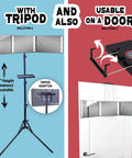 360 Self Grooming Mirror With Tripod And LED Lights, adjustable 6'6" for door or tripod use, crystal-clear glass