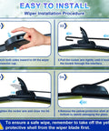 Wiper installation procedure for Premium 26 And 16 Inch Front Windshield Wiper Blades 2 Pack, showing steps and instructions.