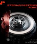 Close-up of brake rotor and red caliper with visible 5 Pieces M12 1.50 Wheel Studs For Honda And Acura Cars Including CR V Civic Accord Pilot