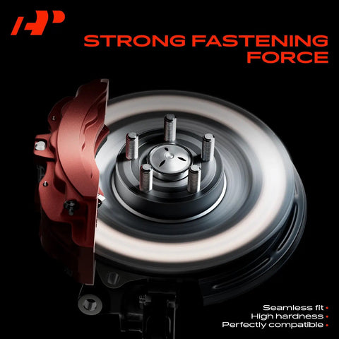 Close-up of brake rotor and red caliper with visible 5 Pieces M12 1.50 Wheel Studs For Honda And Acura Cars Including CR V Civic Accord Pilot