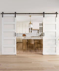 Solid Wood Paneled Double Sliding Barn Door System With Hardware Kit Set includes two forty inch doors as room divider