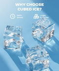 Crystal clear ice cubes, emphasizing slower melting, from Countertop Ice Maker That Cranks Out 44 Lbs A Day With Dual Water Inlets.