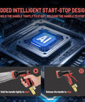AI chip with intelligent start-stop design for water pump handle, featuring instructions for starting and stopping water flow.