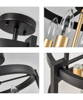 Detailed view of 4 Light Dope Semi Flush Mount Ceiling Light Fixture In Black And Gold Farmhouse Rustic Vintage Style
