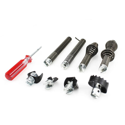 Heavy Duty Drain Cleaning Attachment Kit For Snake Machines Includes Nine Cool Tools Like Grease Cutters And Spiral Drills To Clear Clogs Fast Any Home Spot Works With Ridgid C4 C6 C7 C8 C9 Units To Get Stuff Fixed, nine drain tools