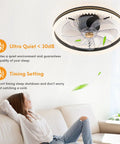 Dope Bladeless 20 Inch Indoor Flush Mount Ceiling Fan With Lights And Remote App Control in a cozy bedroom setting