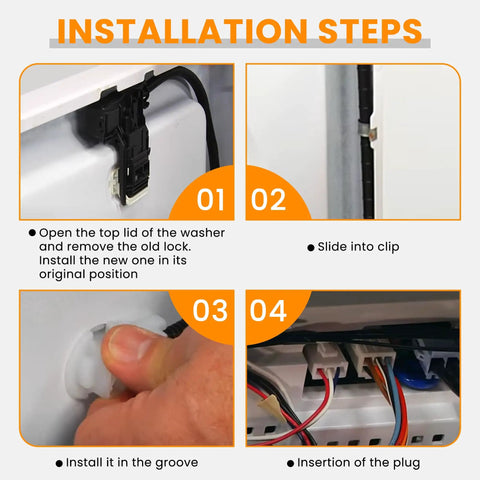Installation steps for Stress Free Washer Lid Lock Switch Replacement For Whirlpool Kenmore Maytag and Amana Washers W11307244.