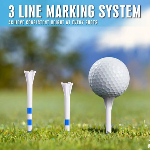Plastic Golf Tees 170 Pack With Three Line Marking System Two Sizes 3-1/4 Inch And 1-1/2 Inch Low Friction Prongs On Grass