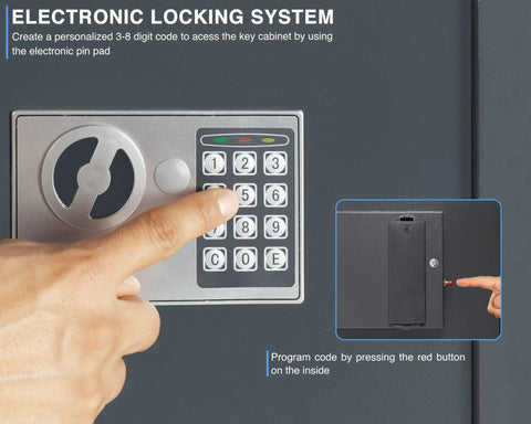 Hand entering code on the digital lock of the 40 Key Cabinet With Digital Lock Key Safe For Office And Valet Use.