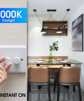 Hand adjusting dimmer for Dimmable A19 LED Bulbs 9.8W Daylight 5000K in modern dining room, Energy Star UL listed.
