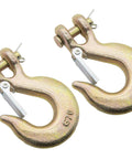 Five Sixteenth Inch Clevis Slip Hook With Safety Latch, G70 forged steel, 18000 lb capacity, rust resistant, 2-pack, flatbeds
