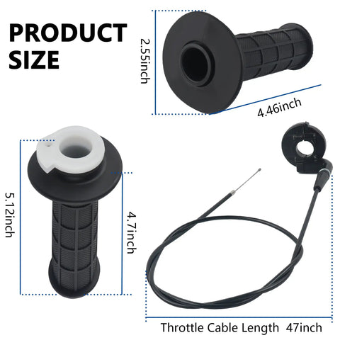 Throttle Cable Kit For Seven Eighths Inch 22mm Bike Throttle Assembly With Beefed Up Twist Grip And Forty Seven Inch Cables shown
