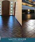 Top Shelf Water Based Concrete Sealer Matte Finish on tiled floor and outdoor pavers showcasing durability and appeal.