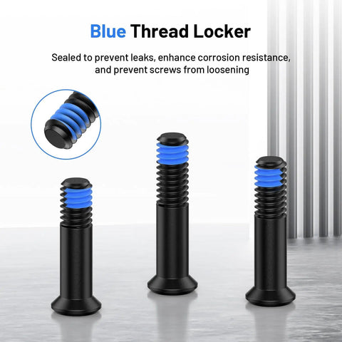 Red Dot Optics Screw Kit with M4 Screws 6mm Diameter Including 16mm, 17.5mm, and 19mm Lengths, blue thread locker visible.