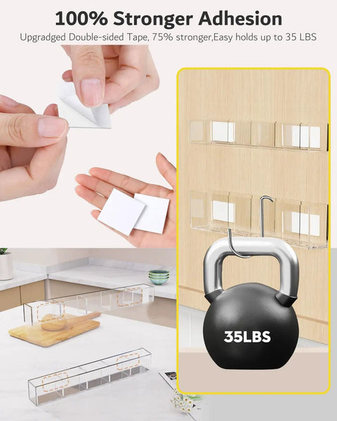Slick 9.5 Inch Acrylic Straw Organizer Clips Securely To Cabinet Doors With Extra Grippy Adhesive Strips Features Sloped Drainage Base Keeps Countertops Totally Clutter Free And Ready For Use with strong adhesive tape and 35LB weight capacity.