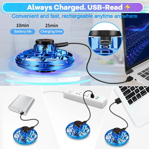 Ultra Cool Kids Flying Drone Toy For Indoor Outdoor Fun 2026 Upgrade LED Fidget Spinner charging via USB