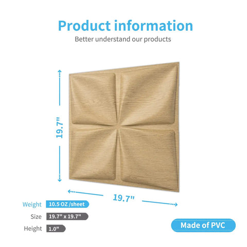 Product information for Brown Wood 3D Flower PVC Wall Panels Set Of 12 Covers 32 Sq Ft with 19.7x19.7 in dimensions