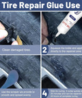 24 Pcs Tire Plug Repair Kit with Key Tools and 120ml Powerful Patch Glue for Instant Puncture Seals in use on damaged tire.