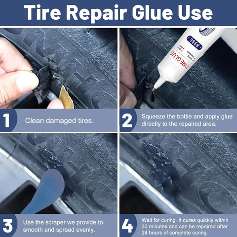 24 Pcs Tire Plug Repair Kit with Key Tools and 120ml Powerful Patch Glue for Instant Puncture Seals in use on damaged tire.