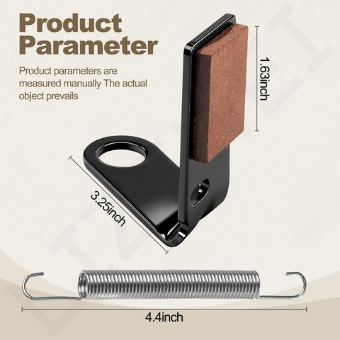 Two Set Heavy Duty Brake Pad Kit For 42 Inch Deck X Series Lawn Tractors Mowers 100 105 115 110 120 125 130 Includes GX20515 Retainer GX20494 Torsion Spring GX23240 Deck Bushing And GX10120 Extension Spring shown with dimensions