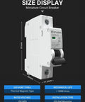 Side view of Smart 1 Pole 20 Amp 120V And 240V AC Circuit Breaker For Marine Power Systems And Solar PV Installations with size details.