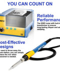Digital Soldering Station Pro Grade With PID Temperature Control next to soldering iron and control unit, ESD Safe.