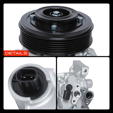 No Stress Bolt Up AC Compressor With Clutch Pre Filled Oil And Six Groove Pulley for Toyota Corolla 2011 to 2013 Matrix 2013, detailed view.
