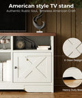 65 Inch TV Stand With Built In Power Outlet And LED Lights Cool Farmhouse White Entertainment Center with X-door design