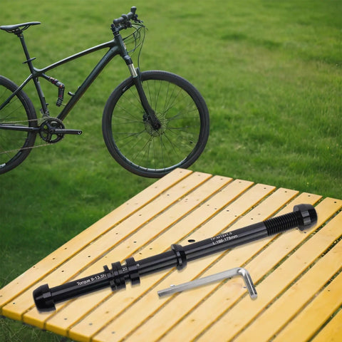 Beefed Up Heavy Duty Adjustable Thru Axle Skewer For Bike Trainers 12x142 to 148mm, CNC Aluminum Alloy on outdoor table