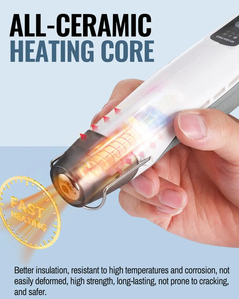Dope Little Mini Cordless Heat Gun For DIY Crafts And Embossing showing ceramic heating core with fast heating label.