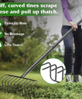 Heavy Duty Garden Rake for Leaves and Debris with 60 Inch Adjustable Handle, Wide Bow Head for Big Yard Cleanup, Metal Tines with 90 Degree Curved Design