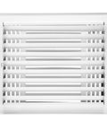 Three Way Air Supply Grille Vent Cover Diffuser For 12x10 Duct Opening White Steel With Flat Stamped Face Powder Coated Finish Built To Last No Sharp Edges Recessed Screws For Easy Mounting Overall 13.75x11.75 Inches front view