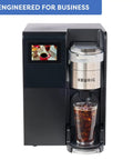 Front view of Office Boss Level Single Serve Coffee Maker With Plumbed Water Line, Brew Over Ice, five cup sizes