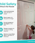 Rock Solid Bifold Door Lock Kit That Keeps Kiddos And Fur Babies Out Of Trouble While Blocking Finger Pinch Hazards Through A Slick Auto Click Design For Parents Dead Set On Creating Super Safe Family Habits Daily. Child safety lock demonstrated with a child using it on bifold doors.