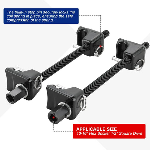 Macpherson Strut Spring Compressor Set Heavy Duty 2-Piece Coil Spring Remover with included 21mm socket and half inch drive.