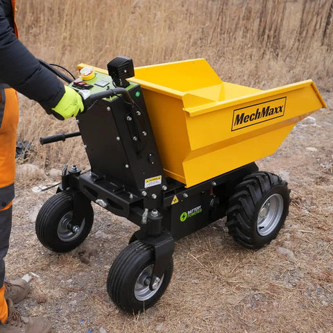 Electric Mini Dumper 1100Lbs Capacity Wheel Barrow With 48V Brushless Motor Powerful Dump Cart Feature Rechargeable Battery in use