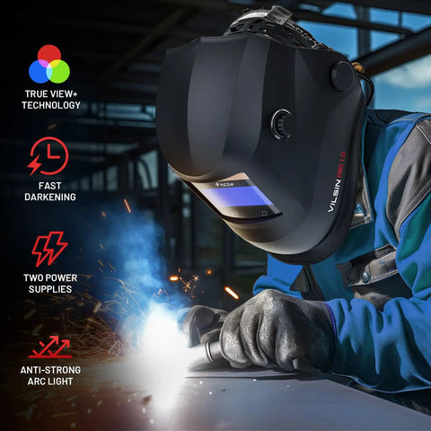 Welder using Auto Darkening Welding Helmet With Solar Power 2 Arc Sensors Wide Shade Range 3 To 4 8 To 9 13 for protection
