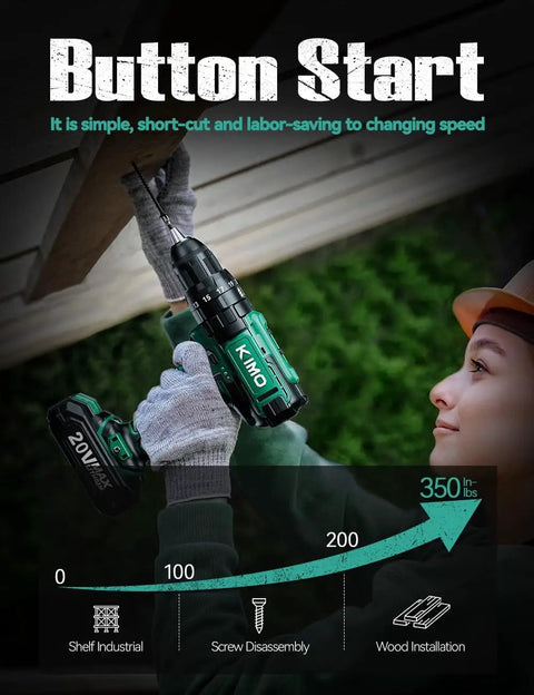 Person using Go-To Cordless Hammer Drill Set With 20V 2.0Ah Battery Two-Pack, 21 Plus 3 Clutch to drill under roof.