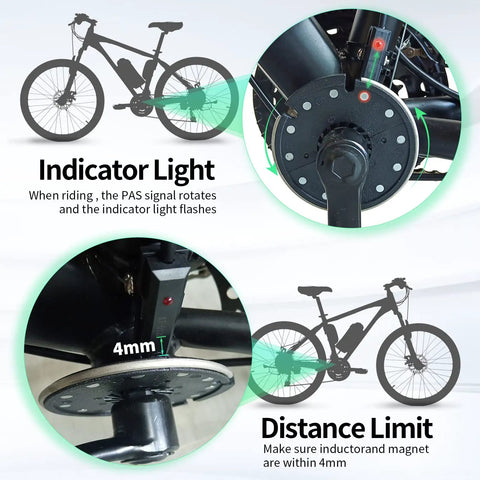 Bike Pedal Assist Sensor PAS D12L With 12 Magnets For Left Crank Install, Compatible With 36V 48V 52V 60V E Bikes KT D12L Style, Waterproof Connector, Plug And Play Install Accessory For Smooth Assist