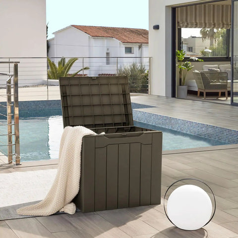 31 Gallon Resin Deck Box Waterproof Outdoor Storage For Patio Cushions And Garden Tools Brown Durable Chest by poolside